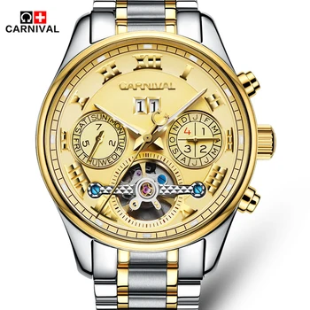 Men Luxury Top Brand Carnival Multifunction 6 Hands Mechanical Watch Fashion business Sapphire sport casual Wristwatch relogio