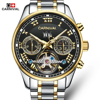 Men Luxury Top Brand Carnival Multifunction 6 Hands Mechanical Watch Fashion business Sapphire sport casual Wristwatch relogio