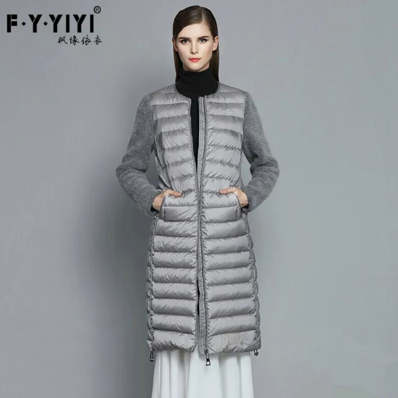 As early as 2016 new European high-end long down jacket female rabbit stitching luxury quality white duck down
