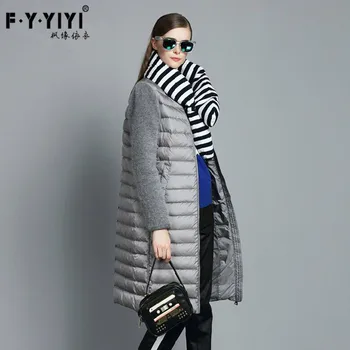 As early as 2016 new European high-end long down jacket female rabbit stitching luxury quality white duck down