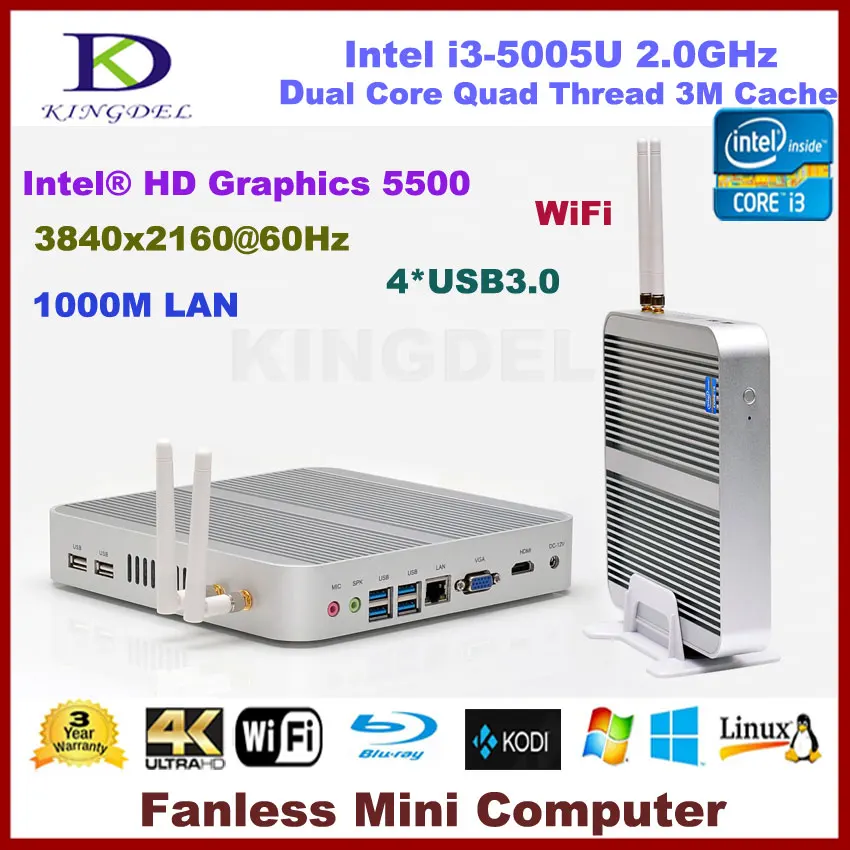 Fanless mini itx pc core i3 5005U Dual Core,Intel HD Graphics 5500,300M WIFI,HDMI,Windows 10 /linux mini pc