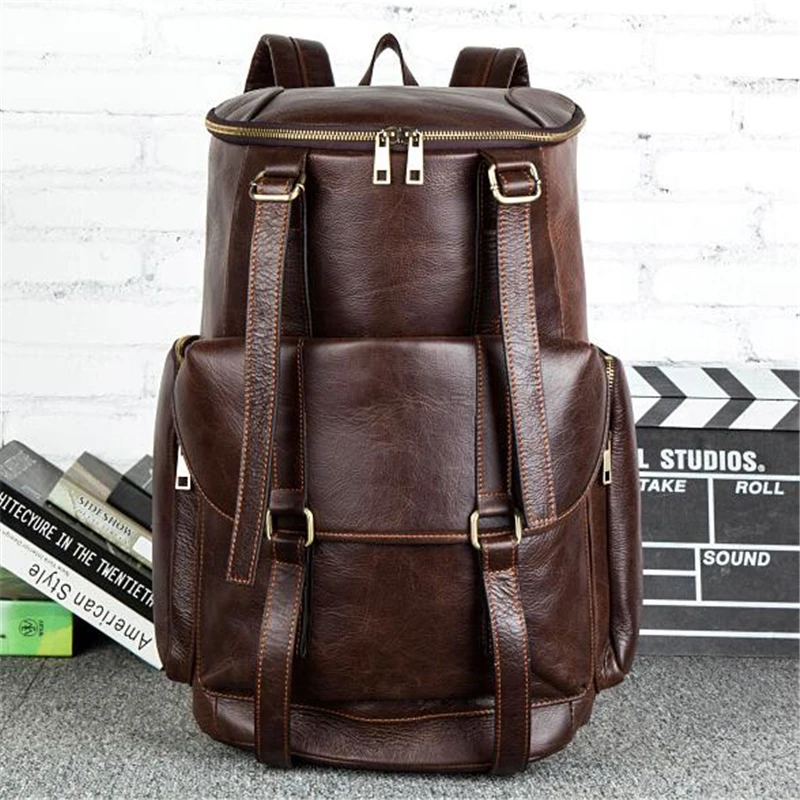 Genuine Leather Backpack Large Capacity Cow Leather Travel Bags Bucket Bag For Man /Women Vintage Laptop Bag