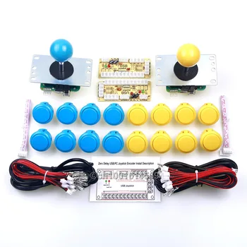 2 Player Arcade Bundle Classic Video Games DIY Kits Parts Zero Delay Encoder + Sanwa Joystick + Sanwa Button - Yellow + Blue Kit