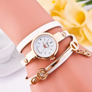 Feitong 2017 Fashion Dress Watches For Women Lady Bracelet Watches PU Leather Quartz WristWatch relogios feminino 100 pieces/Lot