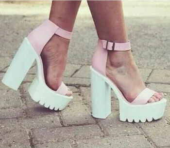 Women Shoes Ankle Peep Toe High-heel Buckle Newest Real Photo Sandals Hotsale Platform Shoes Chunky Heels Black/White/Pink