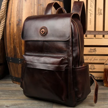 Genuine Leather Backpack Large Capacity Cow Leather Travel Bags Business Bag For Man /Women Vintage Laptop Bag