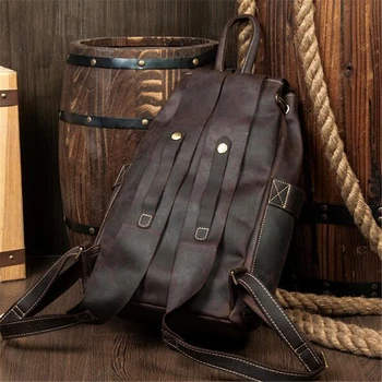 Genuine Leather Backpack Large Capacity Cow Leather Travel Bags Bucket Bag For Man /Women Vintage Laptop Bag