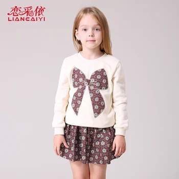 2017 Girls Spring Fashion Clothing Sets Kids 2pcs Clothes( Embroidered Butterfly Sweater Shirt Tops +Printed Floral Skirts)