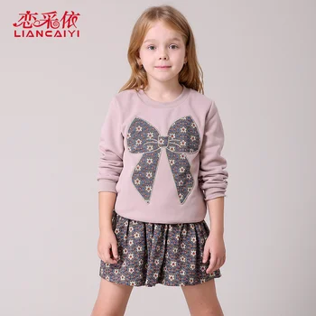 2017 Girls Spring Fashion Clothing Sets Kids 2pcs Clothes( Embroidered Butterfly Sweater Shirt Tops +Printed Floral Skirts)