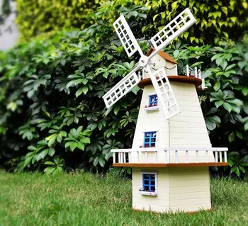 Diy Doll House waiting for manual assembly rotating windmill villa wooden model building monsoon creative gift