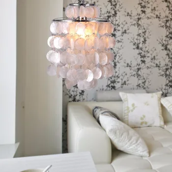 Modern Lotf Pendant Light Bedroom Lamps E27 Luster Light Shell Restaurant Pendant Lamp Warm White Crystal Led Fixture