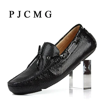2017 New Spring and Summer men's Genuine Printing Leather Beautiful Serpentine Lace-Up Casual Flats Loafers Driving Men Shoes