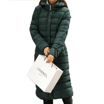 Winter Wadded Jacket Women Middle Aged X-Long Cotton Coat Slim Hooded Thick Parkas Overcoat Female Plus Size L-4XL PW0061