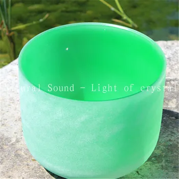 Frosted F Note Heart Chakra Green Color Quartz Crystal Singing Bowl 8 inch
