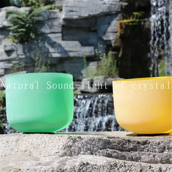 Frosted F Note Heart Chakra Green Color Quartz Crystal Singing Bowl 8 inch