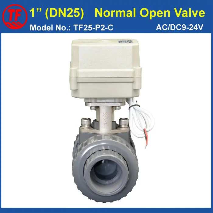 CE 1'' UPVC DN25 Electric Normal Open Valve TF25-P2-C AC/DC9-24V 2 Wires BSP or NPT Thread 10NM On/Off 15 Sec Metal Gear