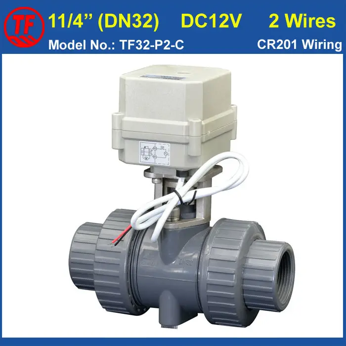 TF32-P2-C 2 Way DN32 PVC Motor Operated Valve DC12V 2 Wires BSP/NPT 11/4'' 10NM Actuator Valve On/Off 15 Sec Metal Gear CE