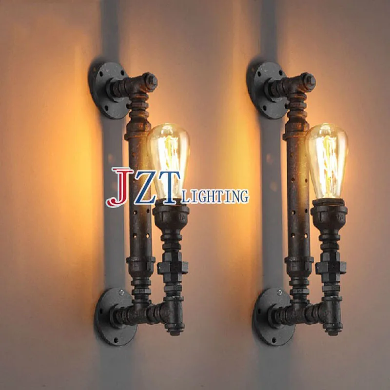 T 2 piece American Country Retro Wall Lamp Black Iron Pipe LED Bar lights porch light for Corridor Home Lighting Living Room