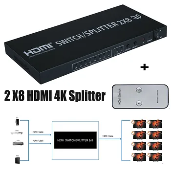 8/10/12 Bits HD 4K HDMI Splitter HDMI Matrix 1.4b 3D 2x8 HDMI Switch/Splitter 3840X2160/30HZ with Remote control For TV BOX DVD