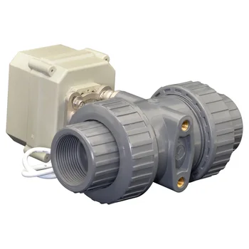 PVC 11/4'' Electric Motorized Valve DC24V 5 Wires With Signal Feedback 2 Way DN32 Plastic Actuated Valve 10NM On/Off 15 Sec CE