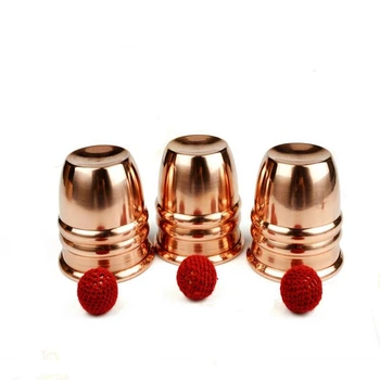 Super Professional three cups with three balls in copper material, Metal stage magic/magic props/The