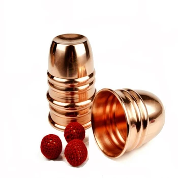 Super Professional three cups with three balls in copper material, Metal stage magic/magic props/The