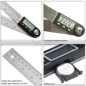 Digital Protractor Inclinometer Angle Finder 0-360 Degree Goniometer Angle Square LCD Scale Protractor Ruler Measuring Tools 8