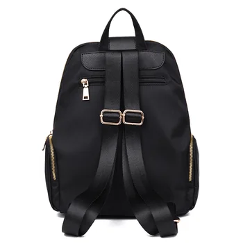 Fabra Hot Fashion Waterproof Nylon Women Backpacks Black Solid Back Pack Korean Preppy Style Hasp School Laptop Bags 27*10*35 Cm