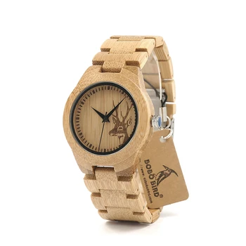 BOBO BIRD E04 Full Bamboo Wooden Watch for women Deer Designer Brand Quartz Wrist Watches in Gift Box