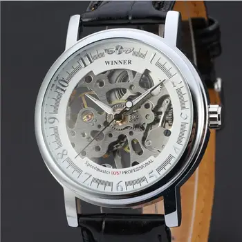 2017 new skeleton hollow fashion mechanical hand wind men luxury male business leather strap Wrist Watch relogio