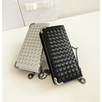 2017 Popular Knitted Women's Zipper Long Wallet Lady Fashionable Portable Casual Lady Cash Coin Purse Card Holder ST833 Silver