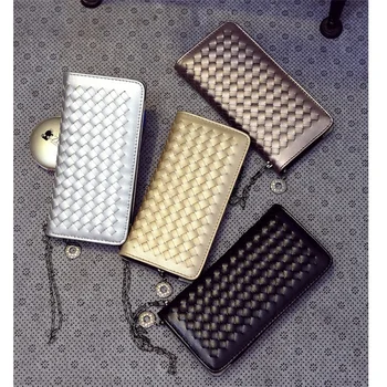2017 Popular Knitted Women's Zipper Long Wallet Lady Fashionable Portable Casual Lady Cash Coin Purse Card Holder ST833 Silver