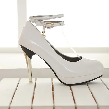 New Fashion Sexy Ankle Strap Buckle Platform High Heels Women Shoes Patent leather Round Toe Thin heel Pumps