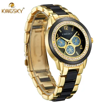 2016 New Luxury Brand KINGSKY Watches Women Casual Silicone Gold Watch Japan Quartz Wristwatch Rhinestone Clock Relogio Feminino