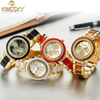2016 New Luxury Brand KINGSKY Watches Women Casual Silicone Gold Watch Japan Quartz Wristwatch Rhinestone Clock Relogio Feminino