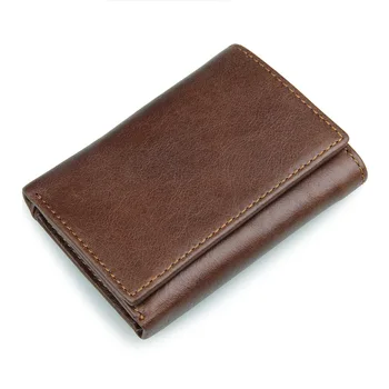 Vintage men wallet genuine leather short design Multi-function three fold purse more card bit money clip