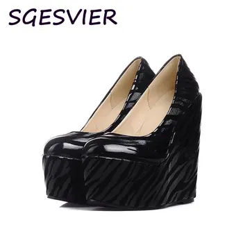 SGESVIER Red Black White Woman Pumps stripe vamp sexy party shoes for woman size 32-43 platform ladies shoes for woman VV568