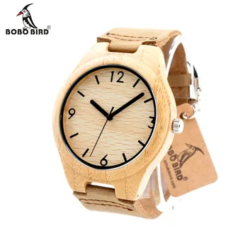 BOBO BIRD F15 Japanese 2035 Movement Quartz Bamboo Wooden Watches Soft Real Leather Band Womens Dress Watch for Men With Box OEM