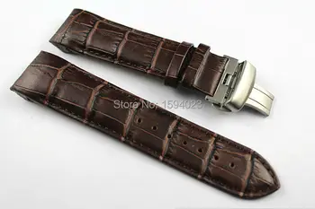 24mm (Buckle 22mm) T035627 T035614 Silver Butterfly Buckle + Brown Genuine Leather Watchband belts For T035