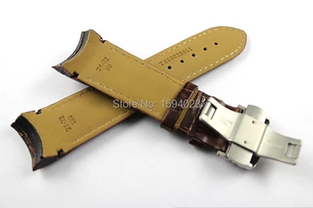 24mm (Buckle 22mm) T035627 T035614 Silver Butterfly Buckle + Brown Genuine Leather Watchband belts For T035