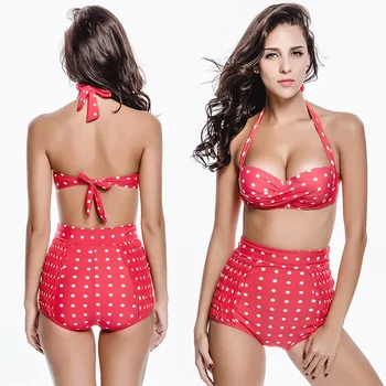 New 2016 Sexy Women Bandage Bikini Set Swimming Suit Classic Polka Dot Swimwear Female High Waist Push Up Bathing Suit Beachwear