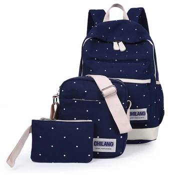 3Pcs/Sets Korean Casual Women Backpacks Canvas Book Bags Preppy Style School Back Bags for Teenage Girls Composite Bag mochila