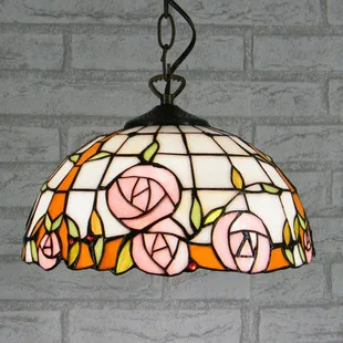 12inch European style Tiffany color glass warm romantic rose pendant light bedroom bedroom dining room