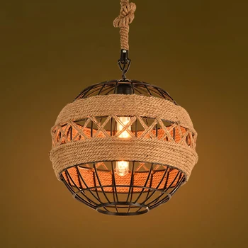Loft Retro Edison Industrial Hemp Rope Iron Round Ball Pendant Lamp Vintage Cafe Bar Coffee Shop Store Dining Room Droplight