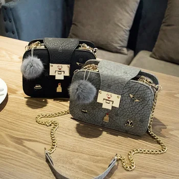 Women crossbody chain messenger bags tassel rufflels new pu leather designer purses female teenagers all-match small satchels