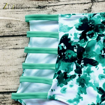 ZTVitality Newest 2017 Women Summer Beach Sexy Hollow Out Halter High Waist Knitting Printed Bikini Swimsuit Brazilian Biquini