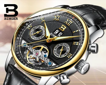 Mens Watches Top Brand Luxury BINGER 2016 Men Watch Sport Tourbillon Automatic Mechanical Steel Wristwatch relogio masculino