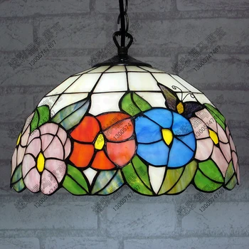 12inch Country butterfly  Flowers Tiffany Table Lamp Country Style Stained Glass Lamp for Bedroom E27 110-240V