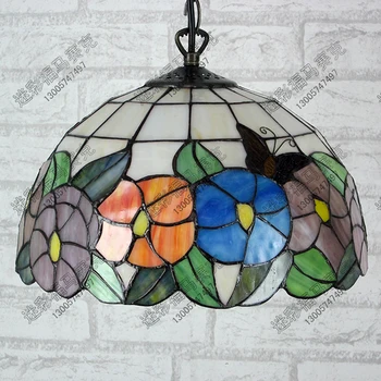 12inch Country butterfly  Flowers Tiffany Table Lamp Country Style Stained Glass Lamp for Bedroom E27 110-240V