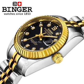 BINGER genuine gold automatic mechanical watches female form women dress fashion casual brand luxury wristwatch Original box
